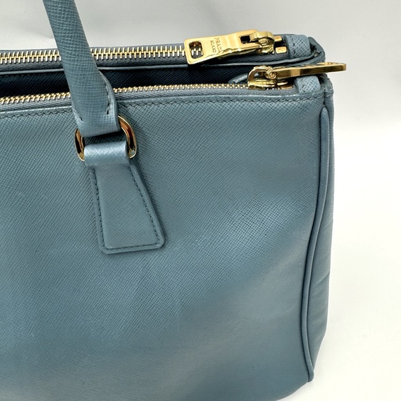 Auth Prada Double Zip Light Blue Saffiano Leather Lux Galleria Tote Bag Preloved - Picture 11 of 16